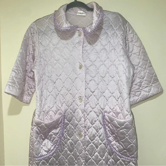 Women’s Vintage Rare Hamilton brand Grandma Pink Button  Down Long Robe Size M - Picture 6 of 16